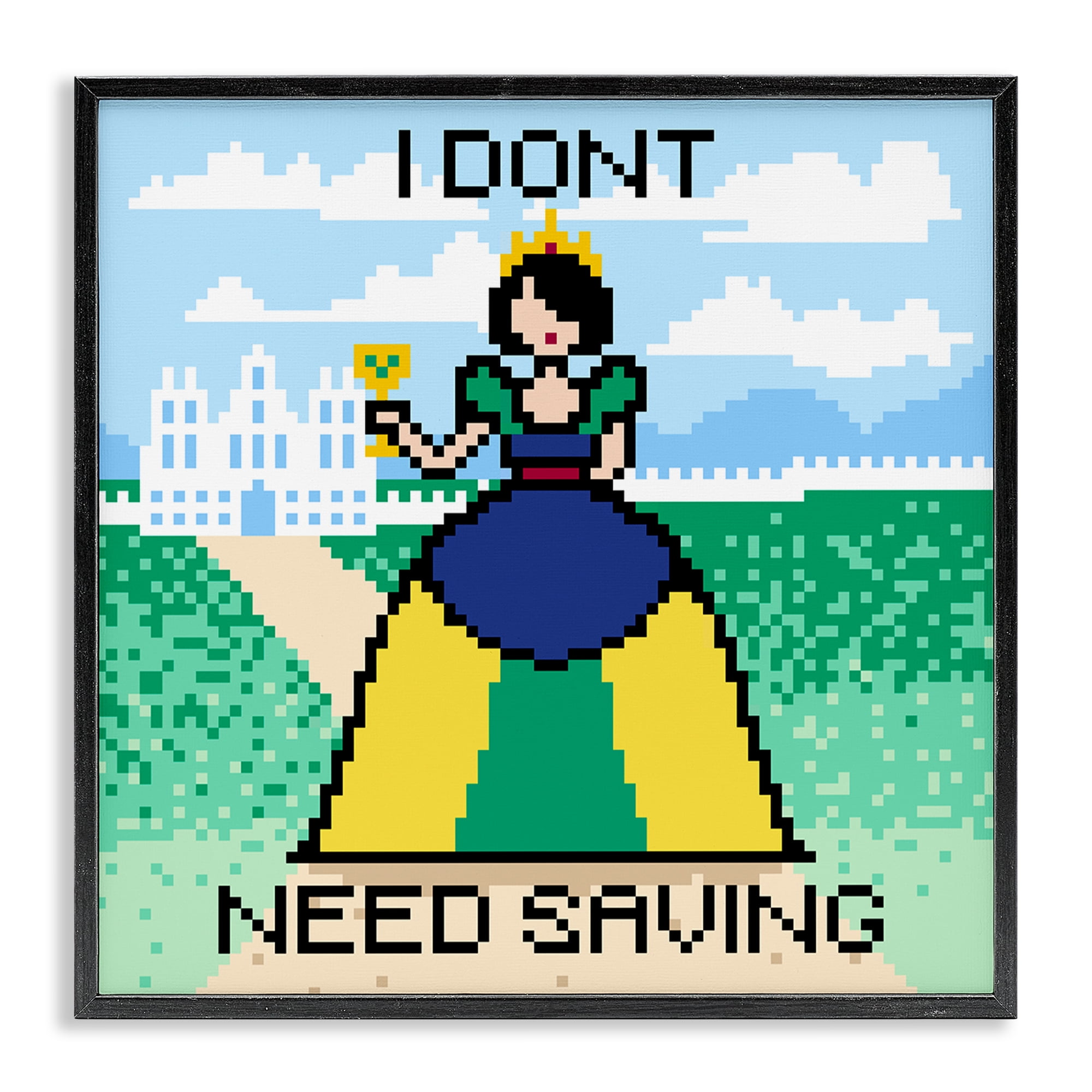 Stupell Industries Don't Need Saving Pixel Princess People Painting Black Framed Art Print Wall Art, 24 x 24