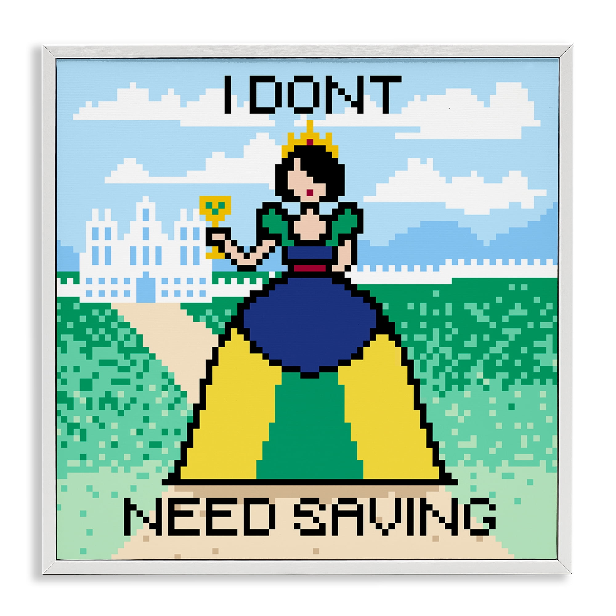 Stupell Industries Don't Need Saving Pixel Princess People Painting White Framed Art Print Wall Art, 12 x 12