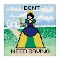 Stupell Industries Don't Need Saving Pixel Princess People Painting Wrapped Canvas Art Print Wall Art, 17 x 17