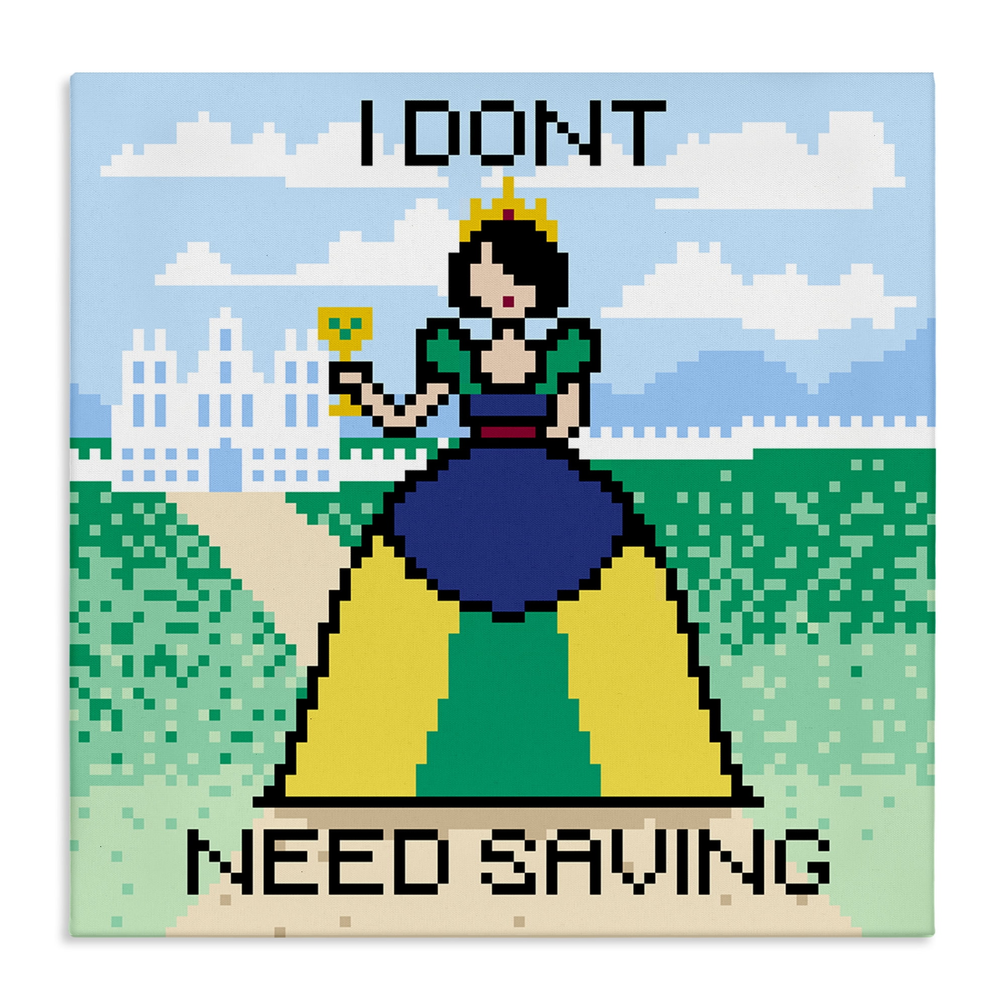 Stupell Industries Don't Need Saving Pixel Princess People Painting Wrapped Canvas Art Print Wall Art, 30 x 30