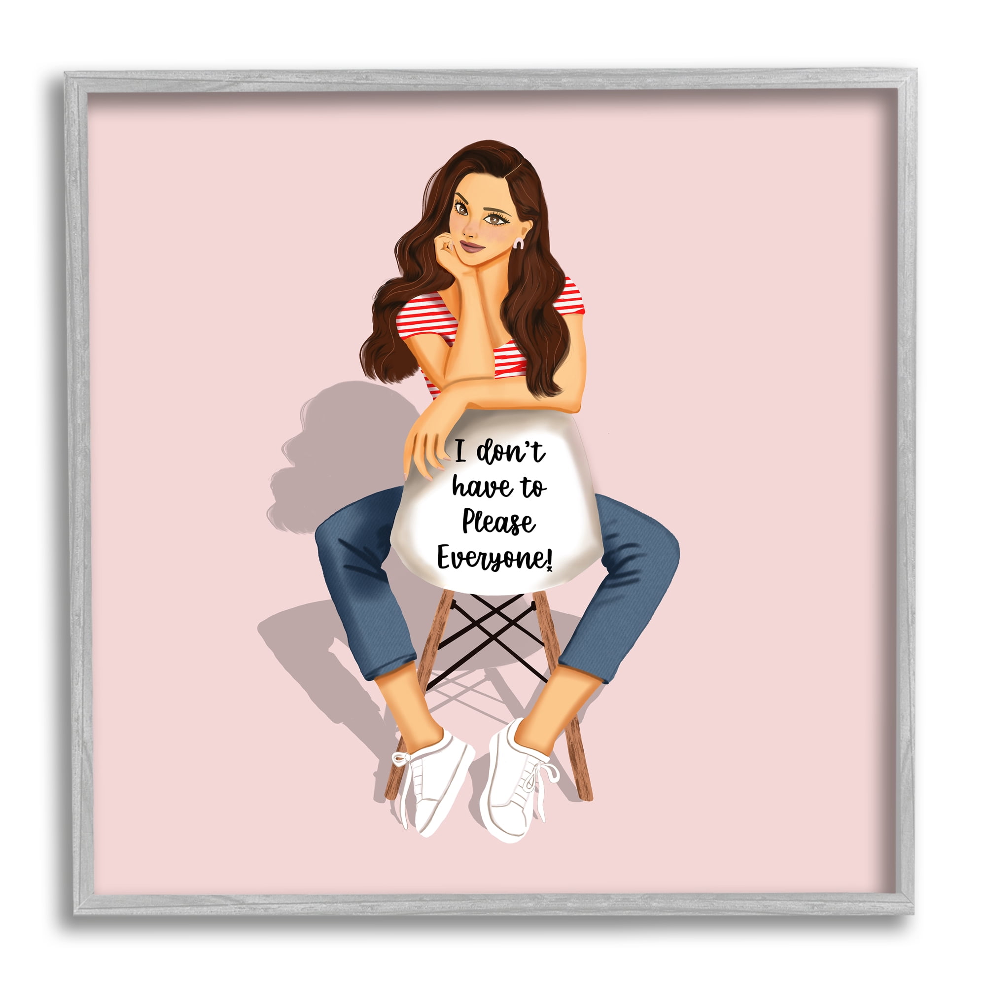Stupell Industries Don't Please Everyone Girl Abstract Painting Gray Framed Art Print Wall Art, 17 x 17