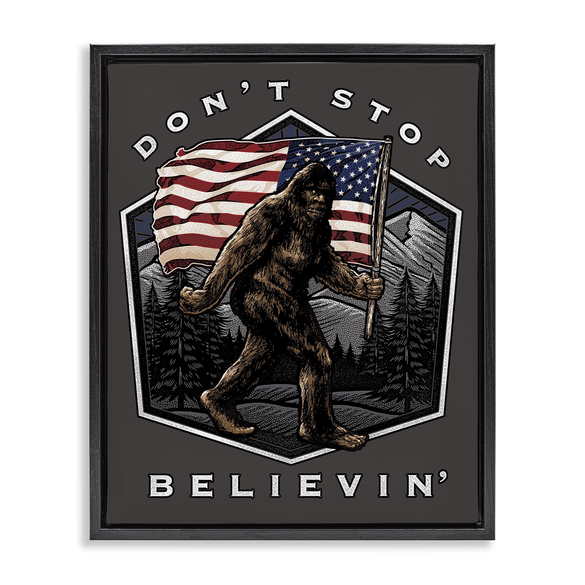 Stupell Industries Don't Stop Believing Novelty Painting Black Floater Framed Art Print Wall Art, 17 x 21
