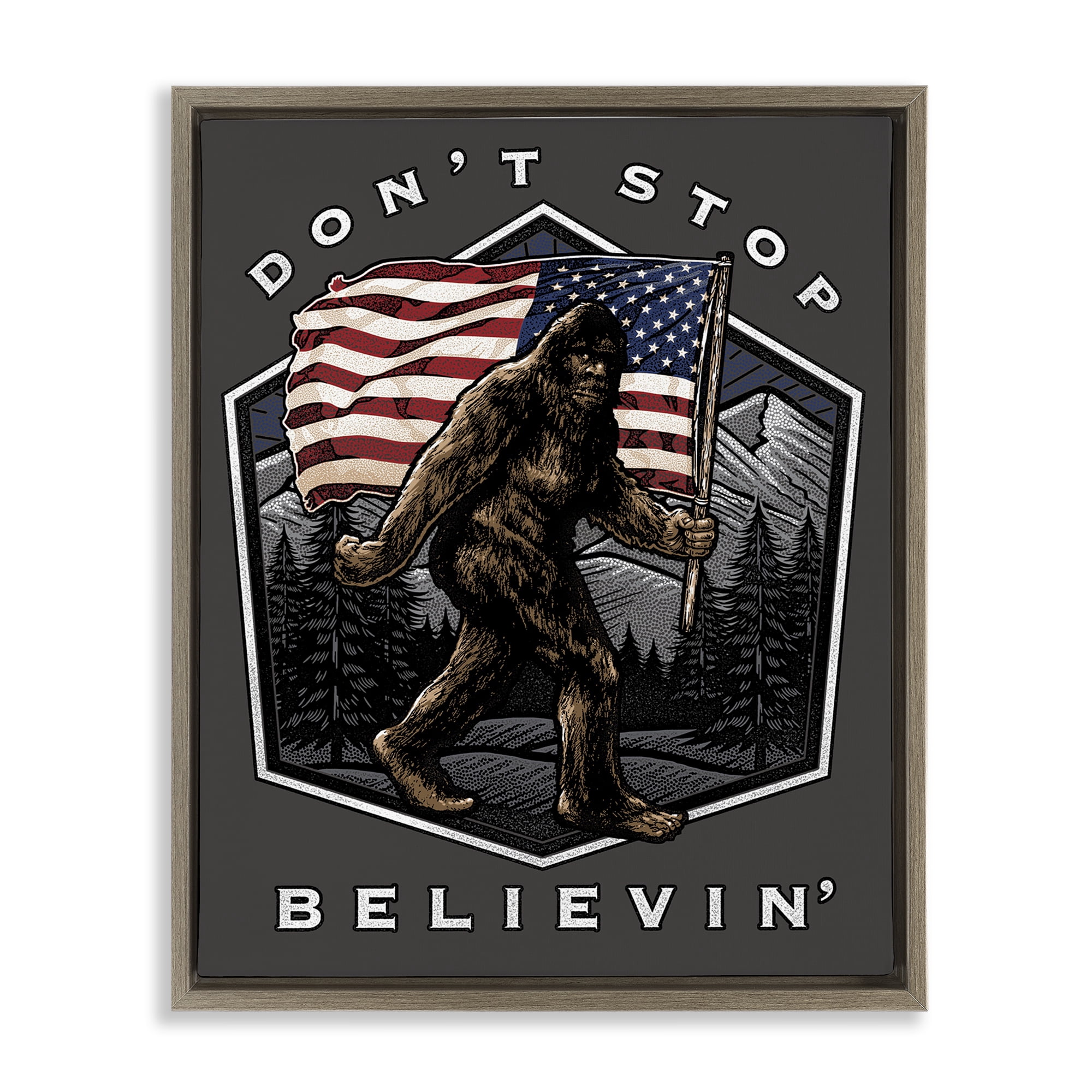 Stupell Industries Don't Stop Believing Novelty Painting Brown Floater Framed Art Print Wall Art, 17 x 21