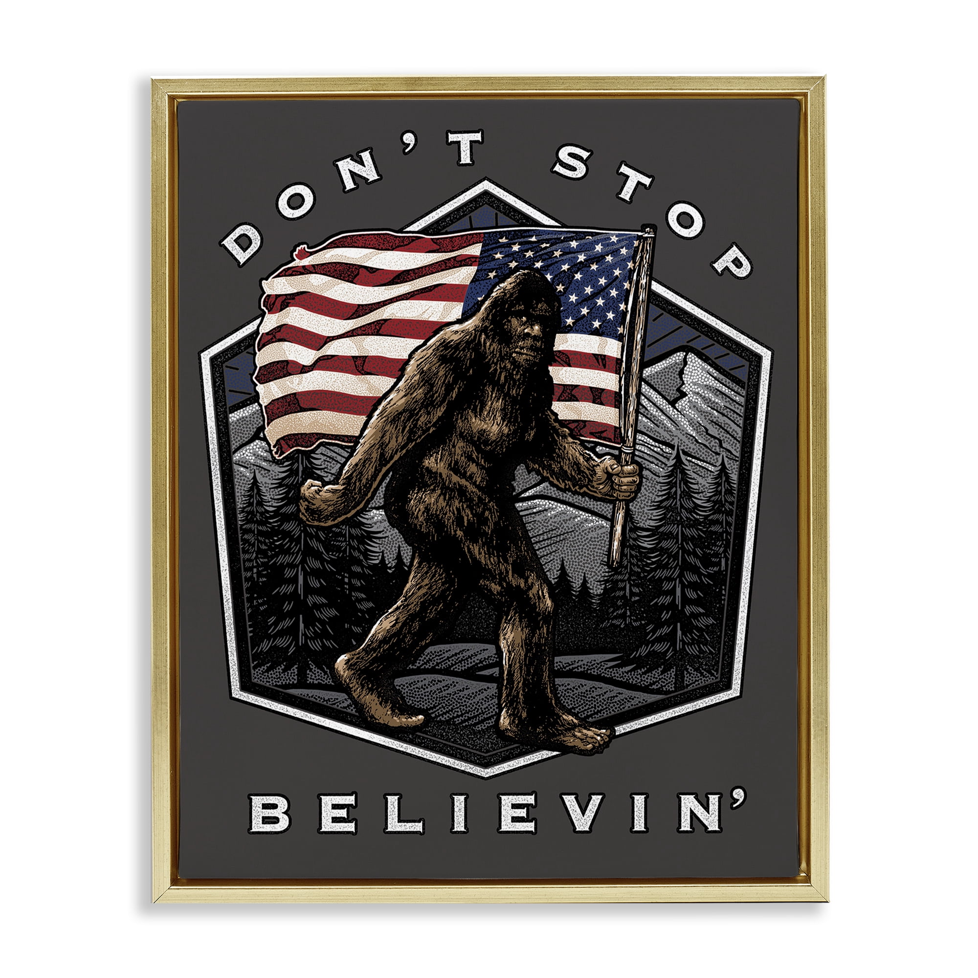 Stupell Industries Don't Stop Believing Novelty Painting Gold Floater Framed Art Print Wall Art, 25 x 31