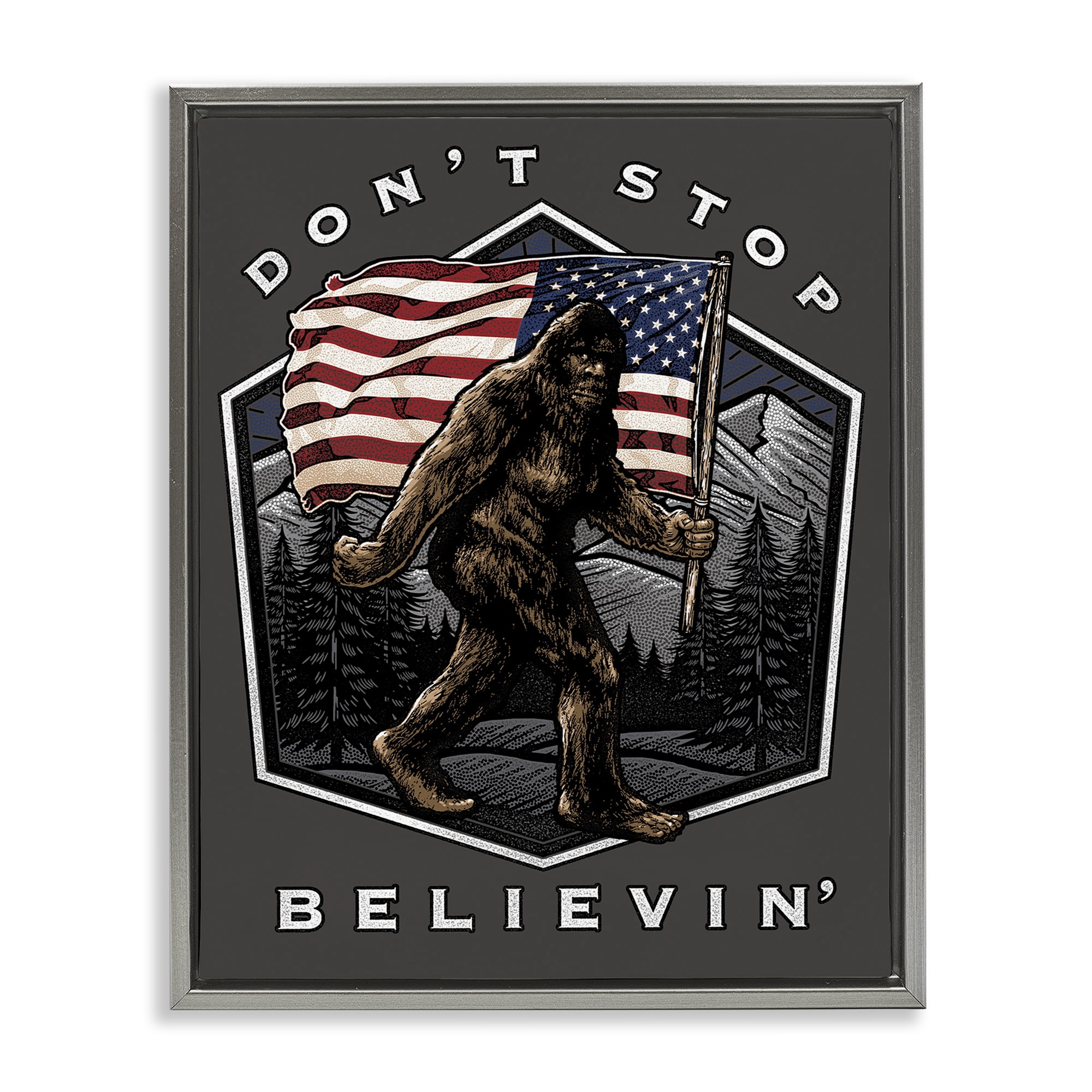 Stupell Industries Don't Stop Believing Novelty Painting Gray Floater Framed Art Print Wall Art, 25 x 31