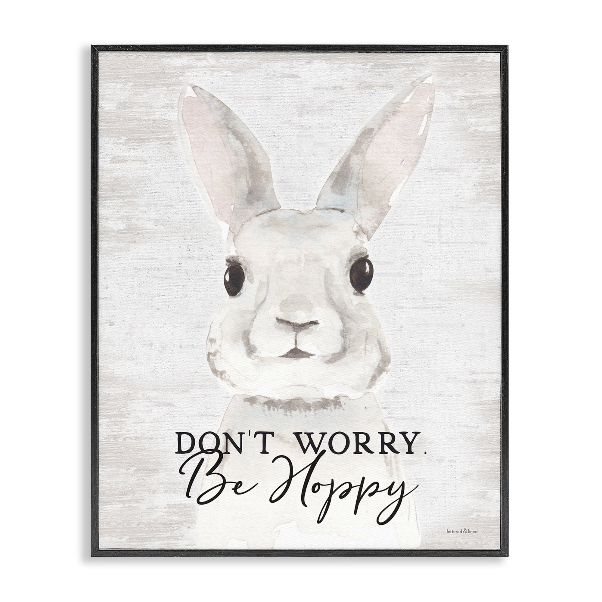 Don't Worry Be Hoppy Easter Bunny Rabbit Pun Black Framed Giclee Art, 11 x 14, By Lettered and Lined