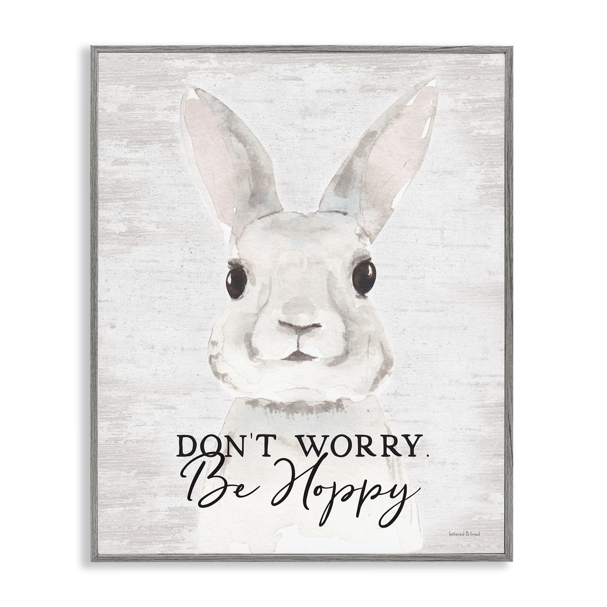 Don't Worry Be Hoppy Easter Bunny Rabbit Pun Gray Framed Giclee Art, 11 x 14, By Lettered and Lined