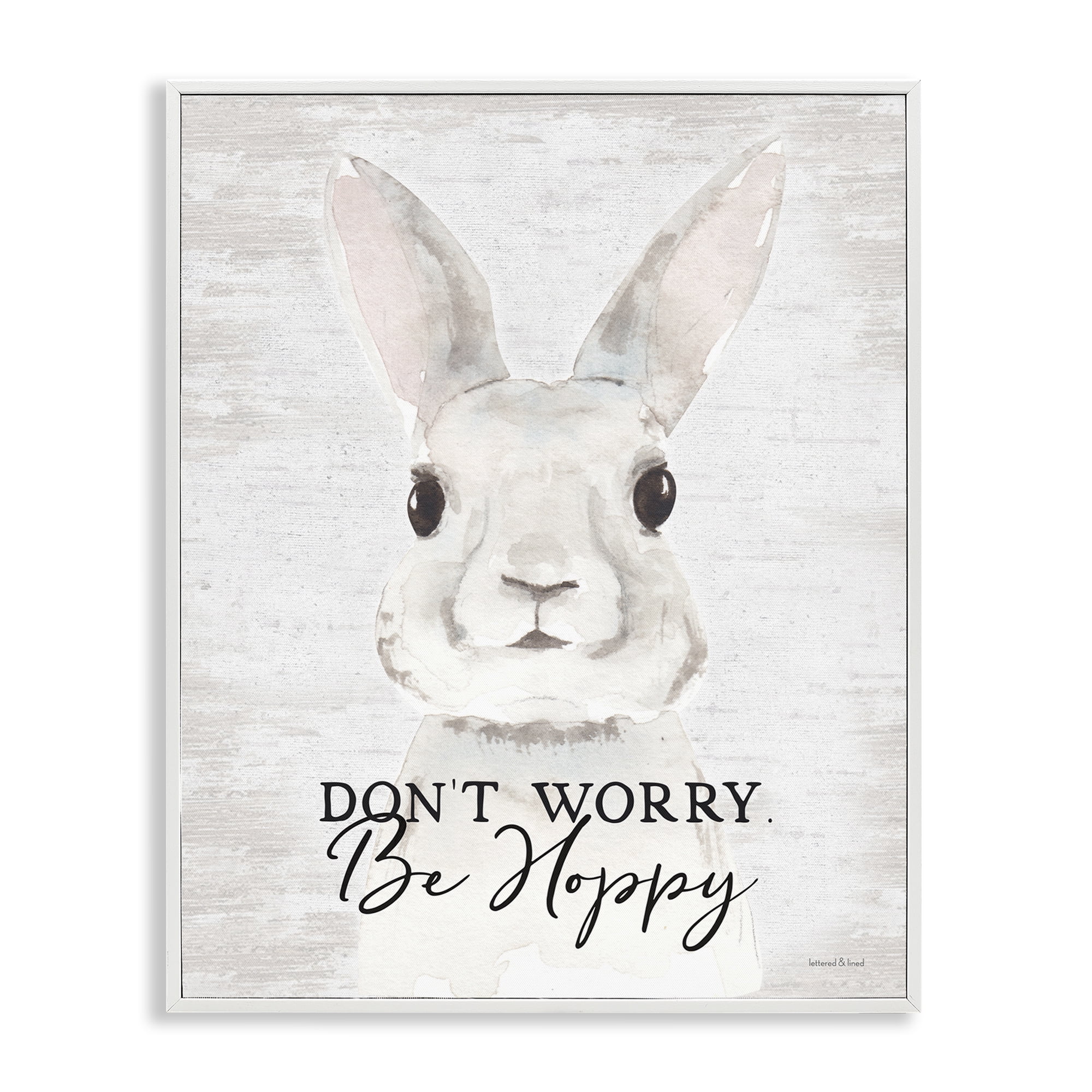 Don't Worry Be Hoppy Easter Bunny Rabbit Pun White Framed Giclee Art, 11 x 14, By Lettered and Lined