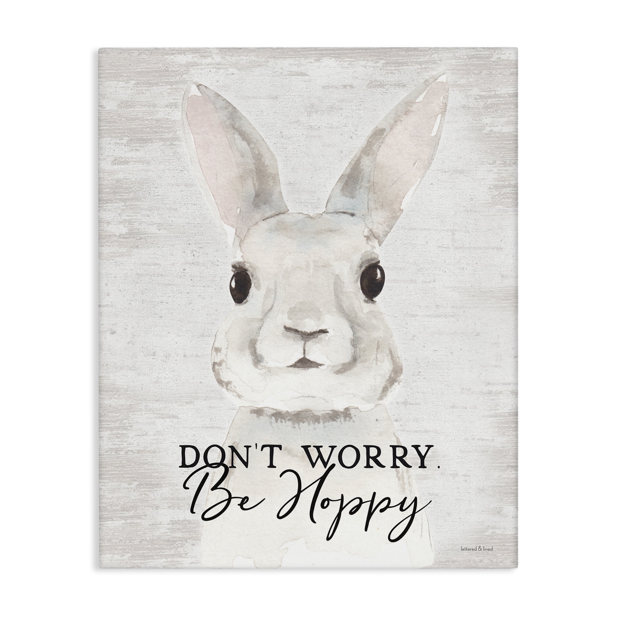Don't Worry Be Hoppy Easter Bunny Rabbit Pun Canvas Art, 36 x 48, By Lettered and Lined