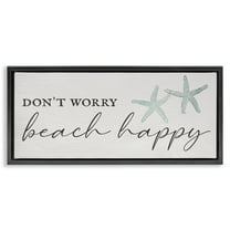 Stupell Industries Don't Worry Beach Happy Nature Painting Black Floater Framed Canvas Art Print Wall Art, 25 x 11