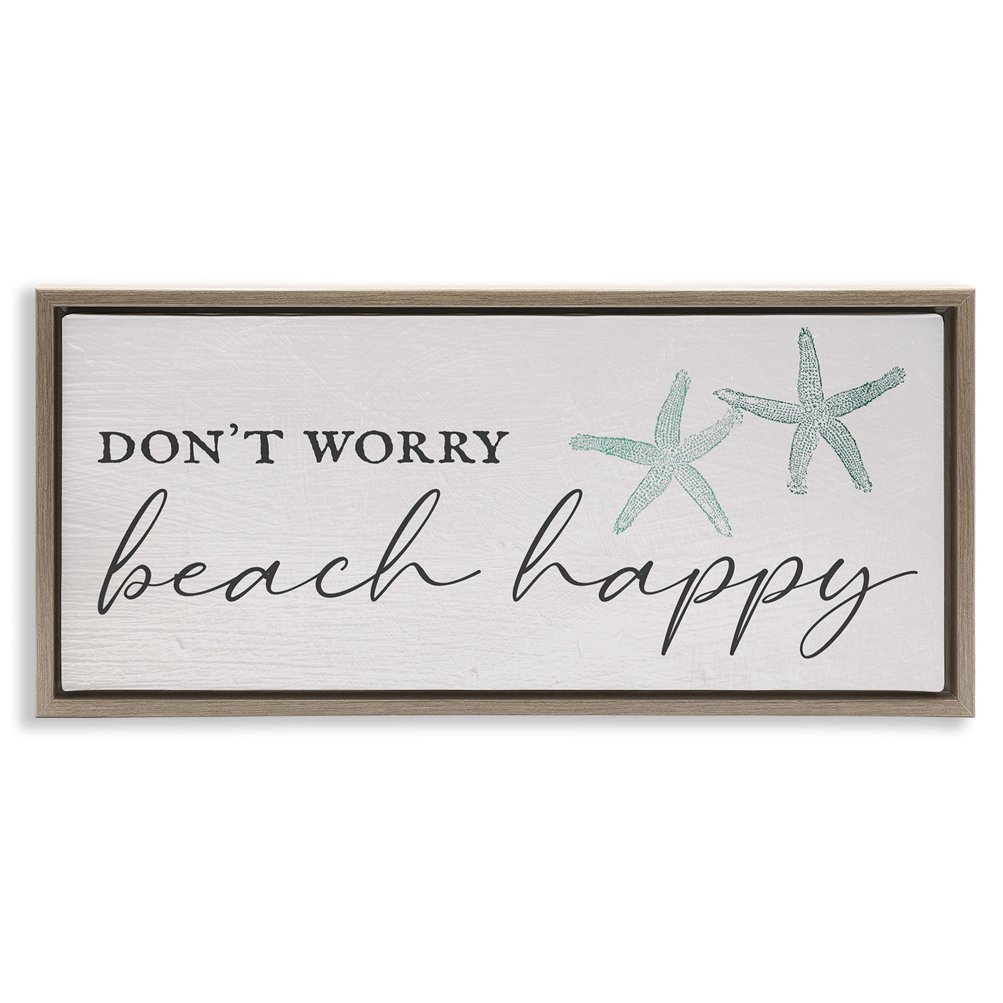 Stupell Industries Don't Worry Beach Happy Nature Painting Brown Floater Framed Canvas Art Print Wall Art, 31 x 14