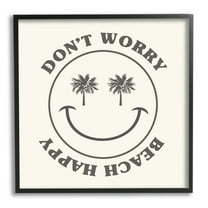 Stupell Industries Don't Worry Beach Happy Smile Coastal Painting Black Framed Art Print Wall Art