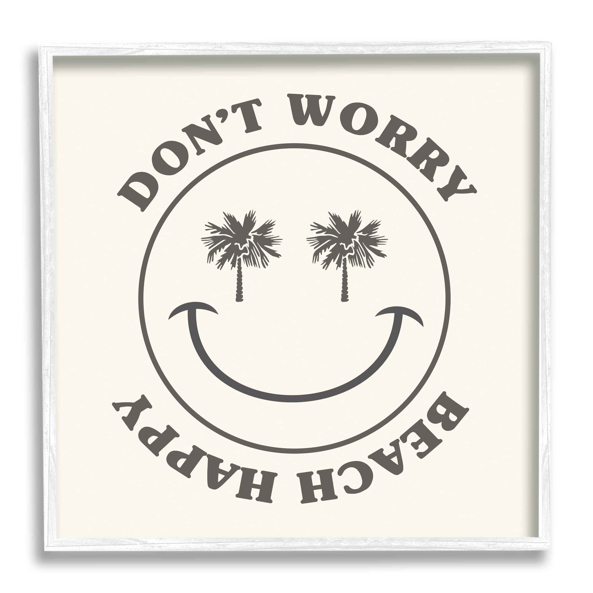 Stupell Industries Don't Worry Beach Happy Smile Coastal Painting White Framed Art Print Wall Art