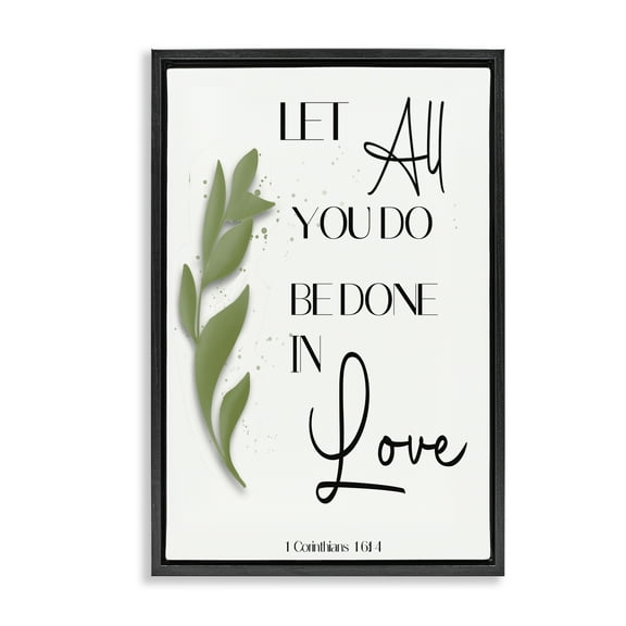 Stupell Industries Done In Love Proverb Spiritual Painting Black Floater Framed Canvas Art Print Wall Art, 17 x 25