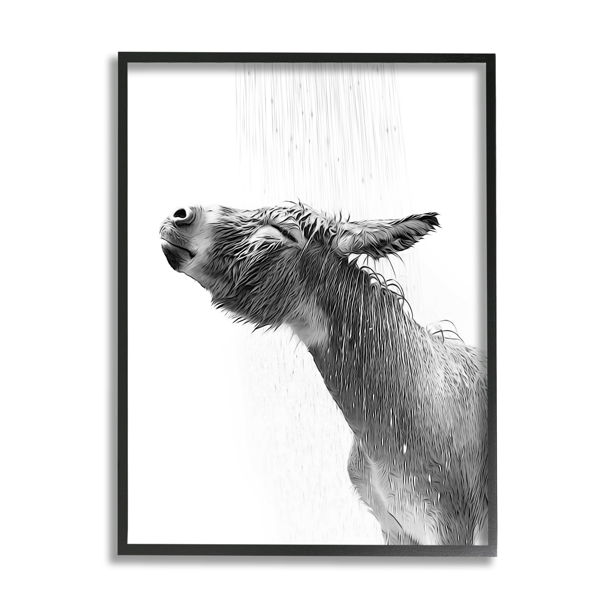 Stupell Industries Donkey Bathroom Splash Animals & Insects Painting Black Framed Art Print Wall Art, 11 x 14