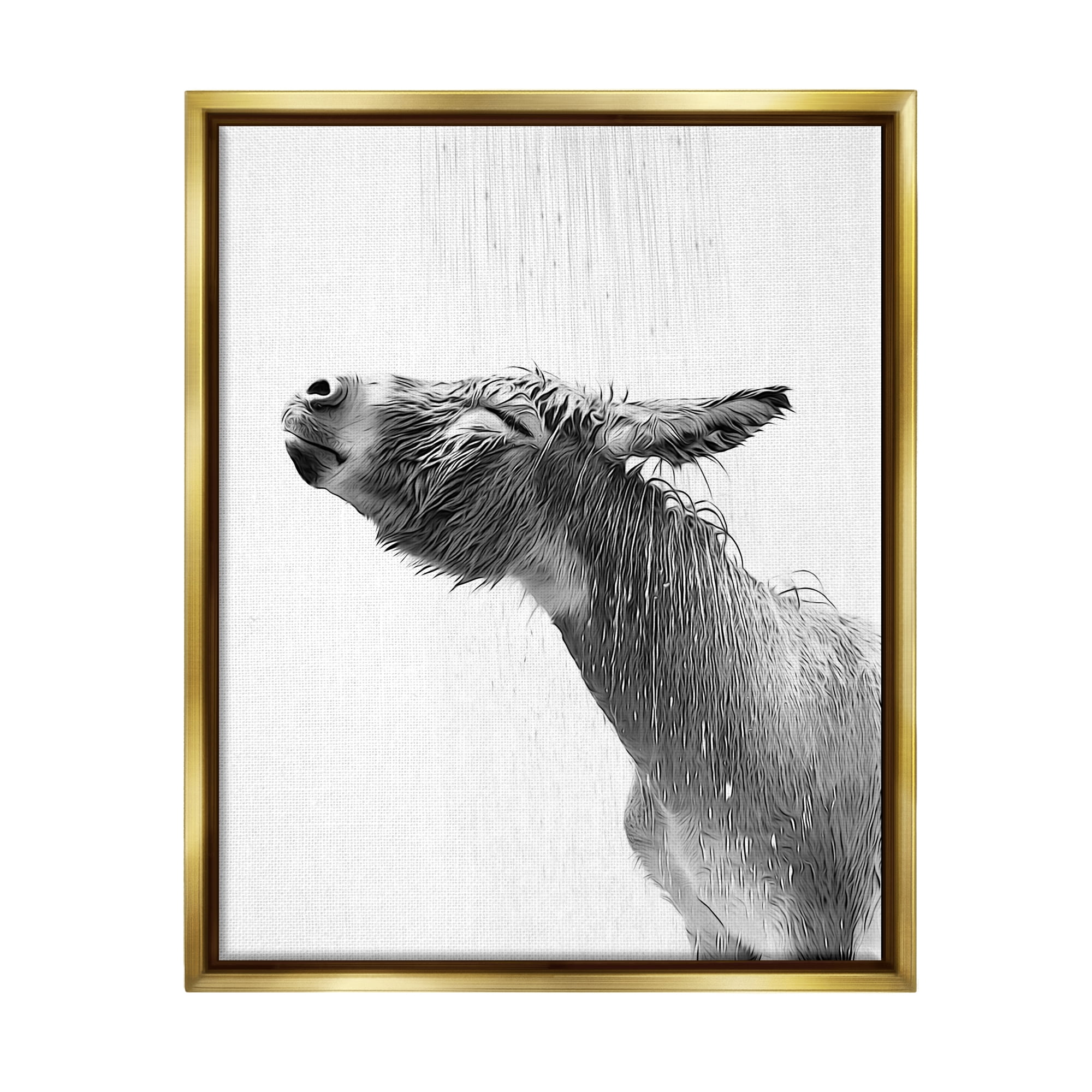 Stupell Industries Donkey Bathroom Splash Animals & Insects Painting Gold Floater Framed Canvas Art Print Wall Art, 17 x 21