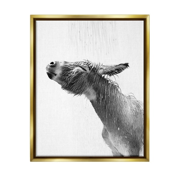 Stupell Industries Donkey Bathroom Splash Animals & Insects Painting Gold Floater Framed Canvas Art Print Wall Art, 25 x 31