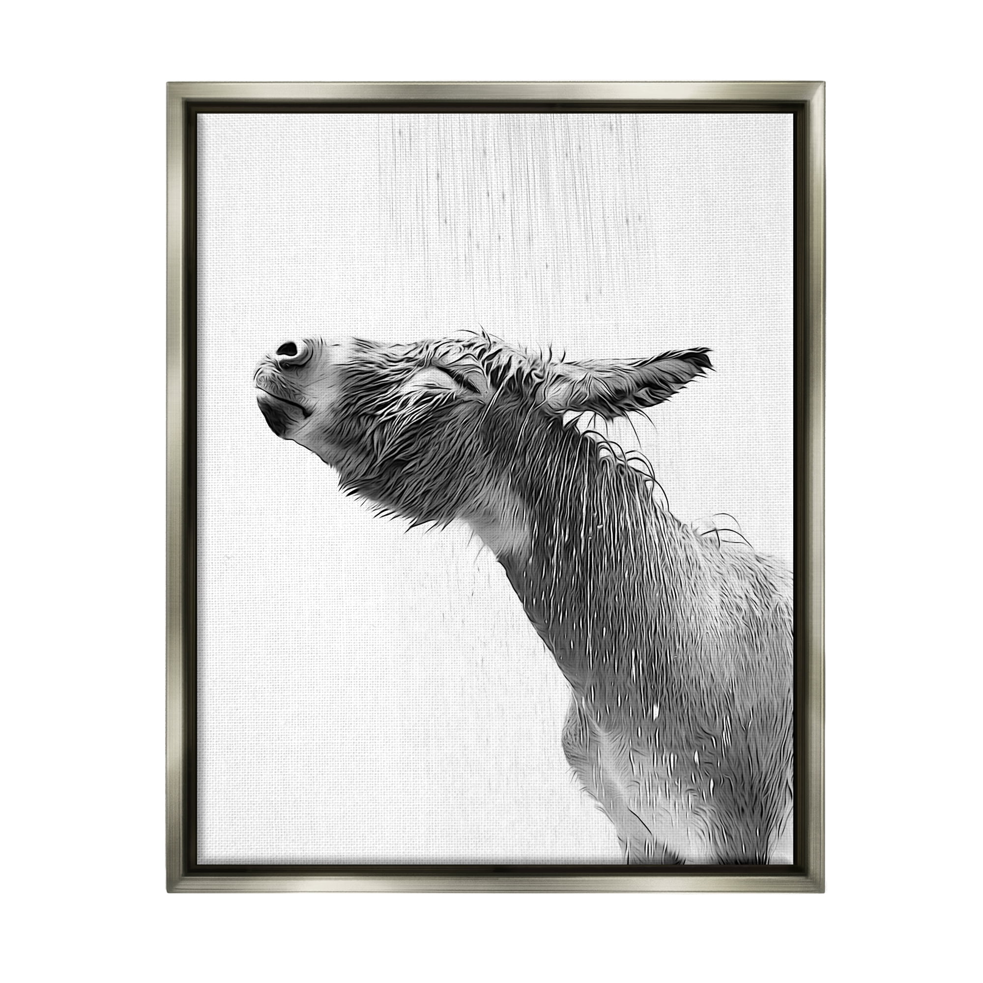 Stupell Industries Donkey Bathroom Splash Animals & Insects Painting Gray Floater Framed Canvas Art Print Wall Art, 25 x 31