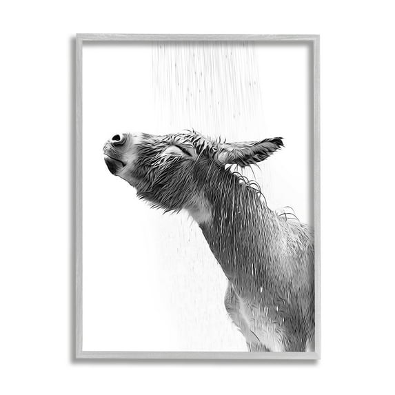 Stupell Industries Donkey Bathroom Splash Animals & Insects Painting Gray Framed Art Print Wall Art, 16 x 20