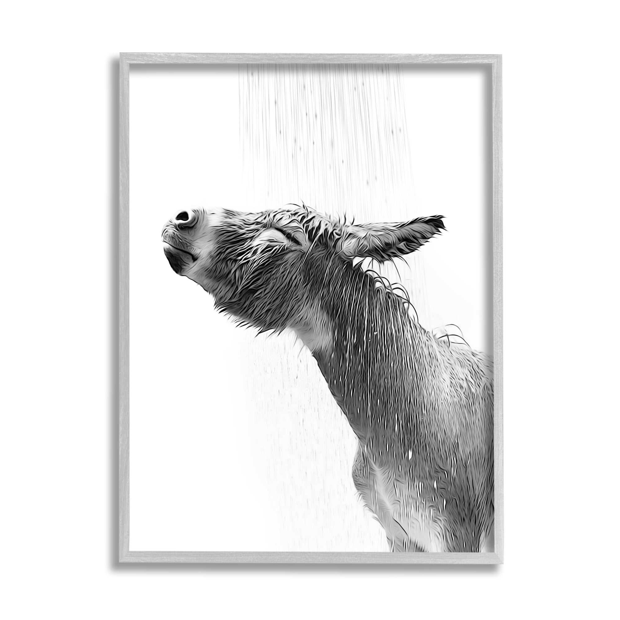 Stupell Industries Donkey Bathroom Splash Animals & Insects Painting Gray Framed Art Print Wall Art, 24 x 30