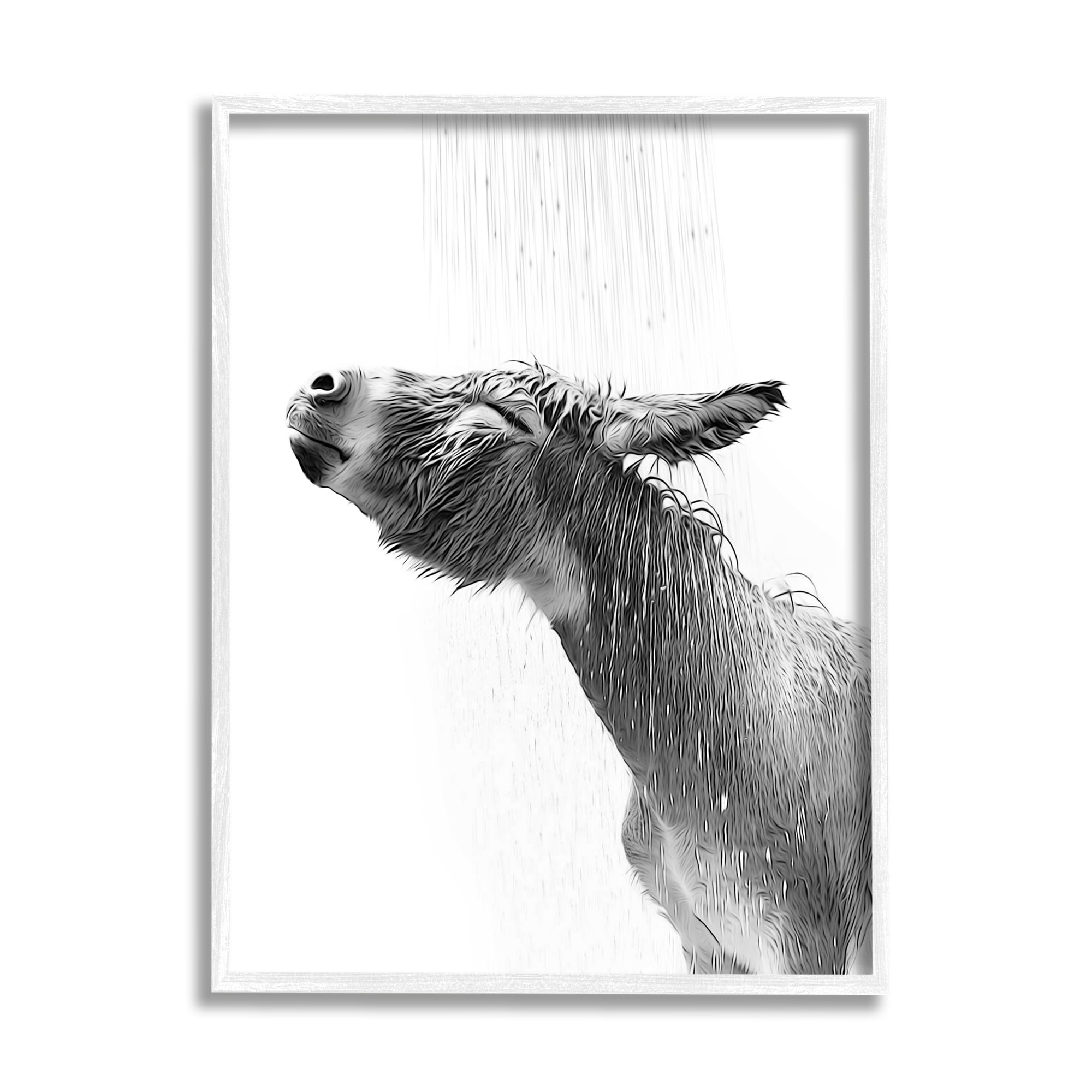 Stupell Industries Donkey Bathroom Splash Animals & Insects Painting White Framed Art Print Wall Art, 16 x 20