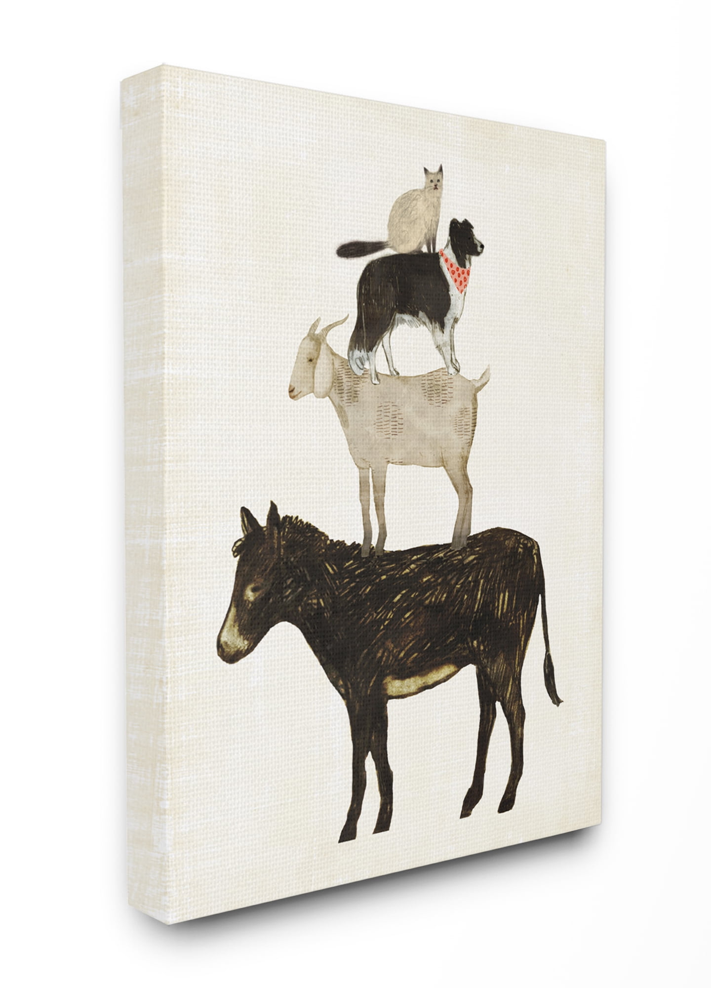 Stupell Industries Donkey Goat Dog and Cat Barnyard Friends Stacked Farm Animals Canvas Wall Art by Victoria Borges