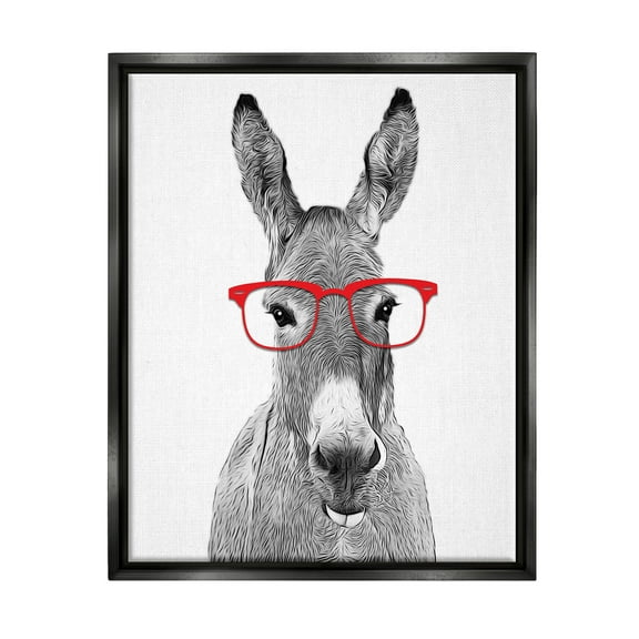 Stupell Industries Donkey In Red Eyeglasses Animal Animals & Insects Painting Black Floater Framed Art Print Wall Art