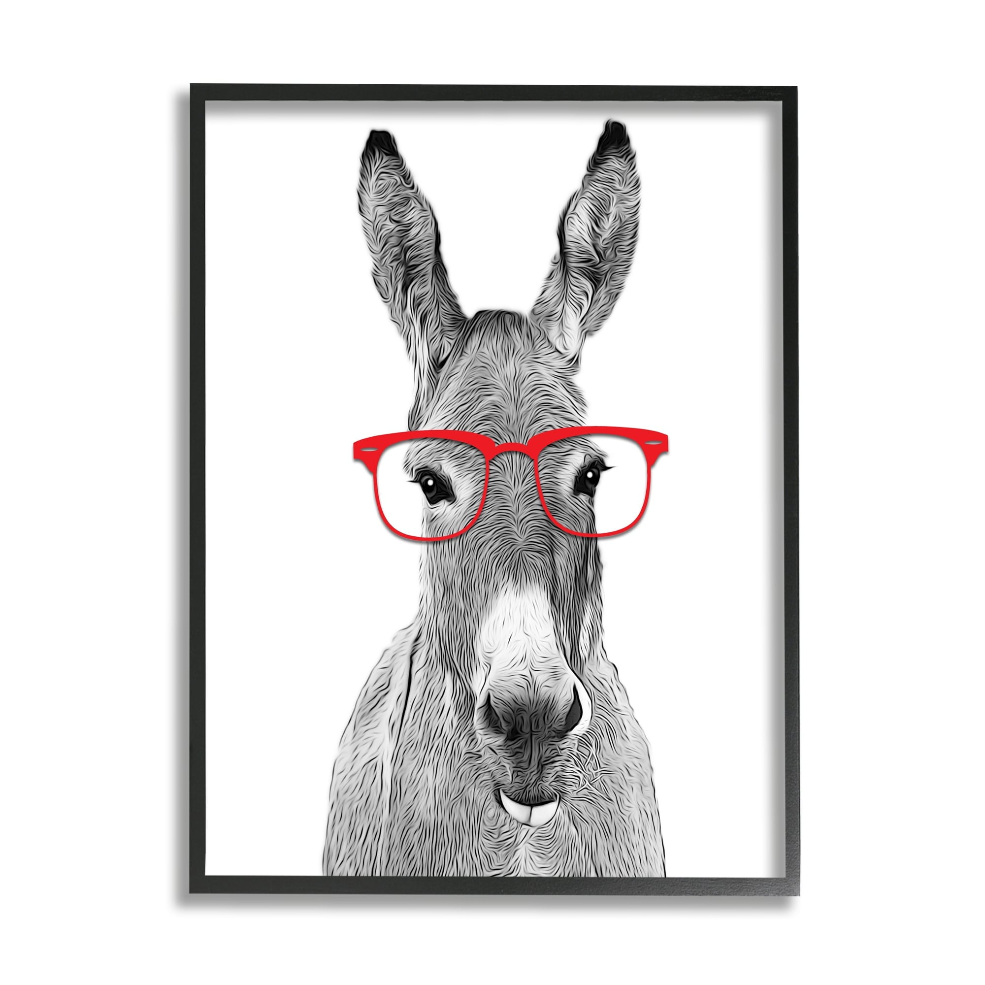 Stupell Industries Donkey In Red Eyeglasses Animal Animals & Insects Painting Black Framed Art Print Wall Art