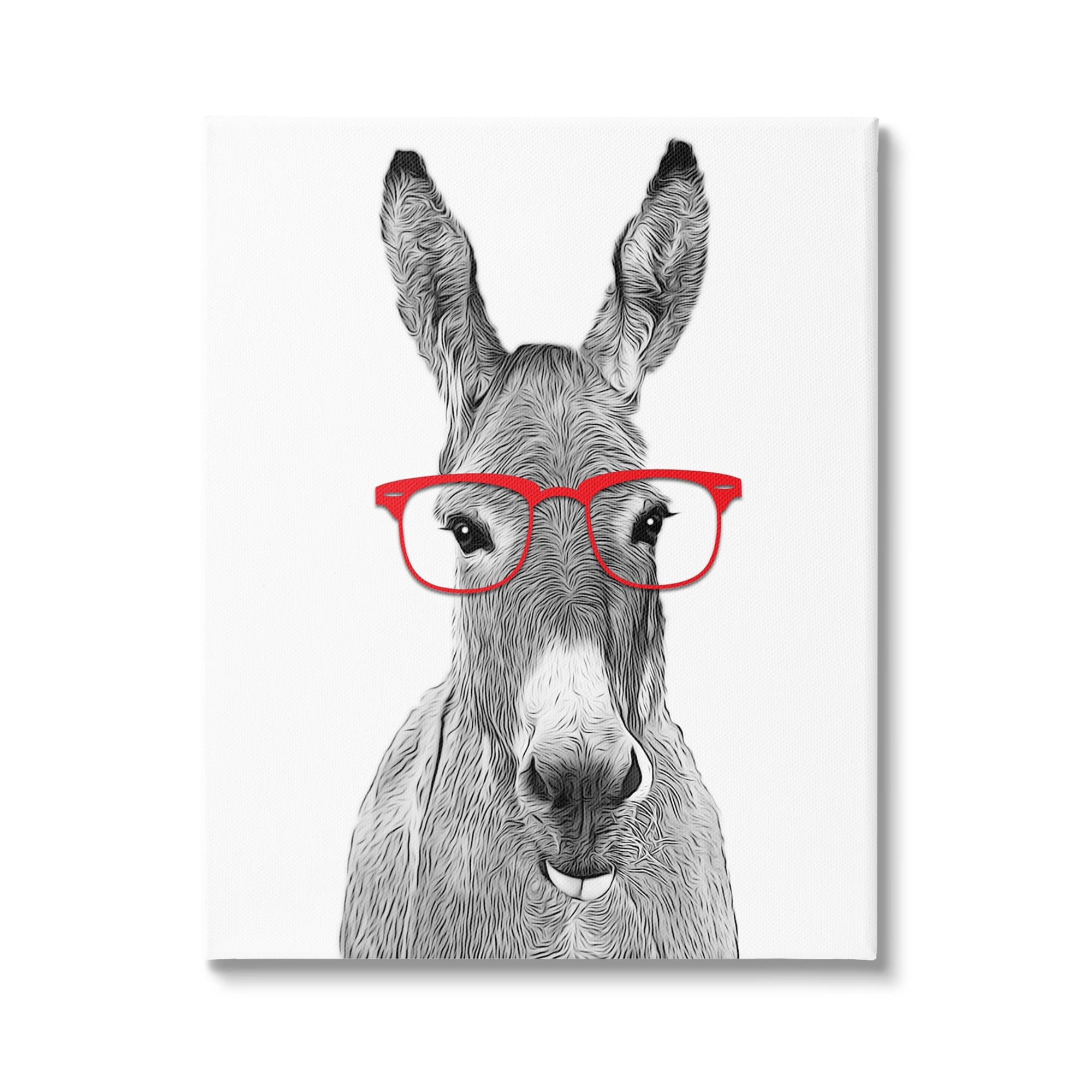 Stupell Industries Donkey In Red Eyeglasses Animal Animals & Insects Painting Gallery Wrapped Canvas Print Wall Art