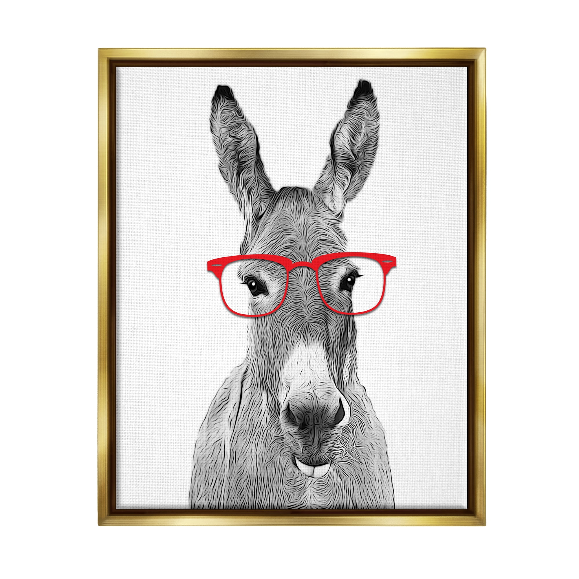 Stupell Industries Donkey In Red Eyeglasses Animal Animals & Insects Painting Gold Floater Framed Art Print Wall Art