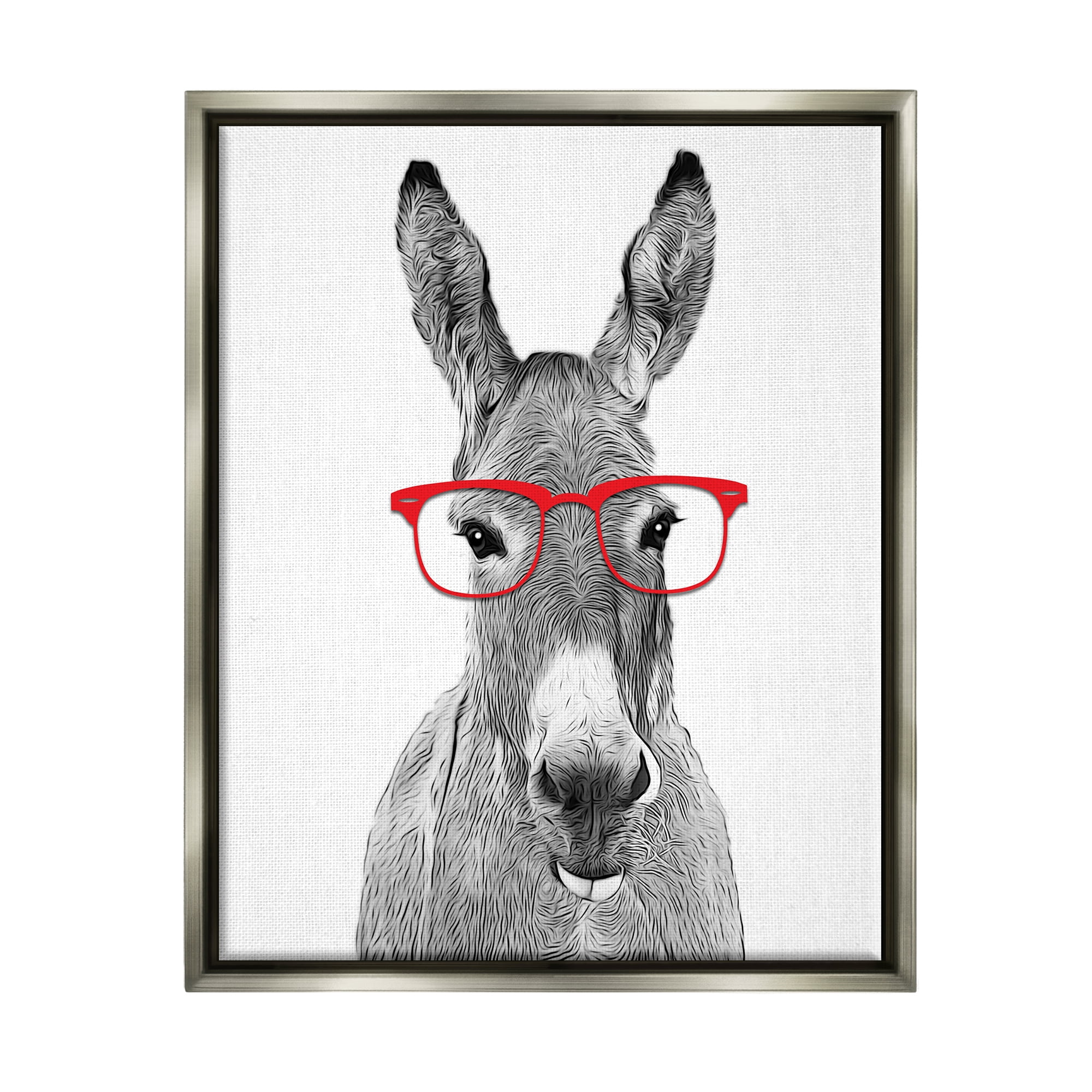 Stupell Industries Donkey In Red Eyeglasses Animal Animals & Insects Painting Gray Floater Framed Art Print Wall Art