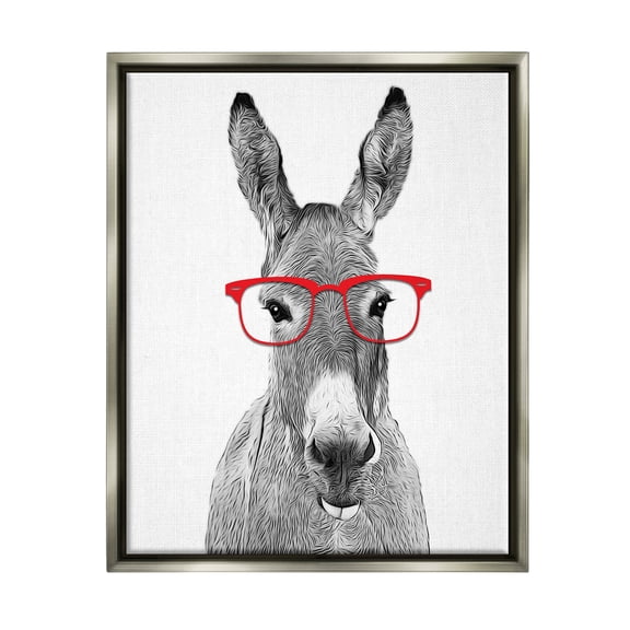 Stupell Industries Donkey In Red Eyeglasses Animal Animals & Insects Painting Gray Floater Framed Art Print Wall Art