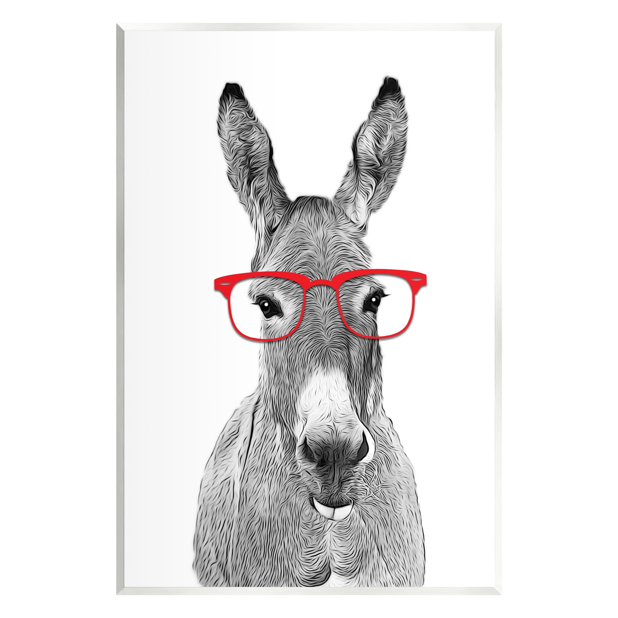 Stupell Industries Donkey In Red Eyeglasses Animal Animals & Insects Painting Unframed Art Print Wall Art