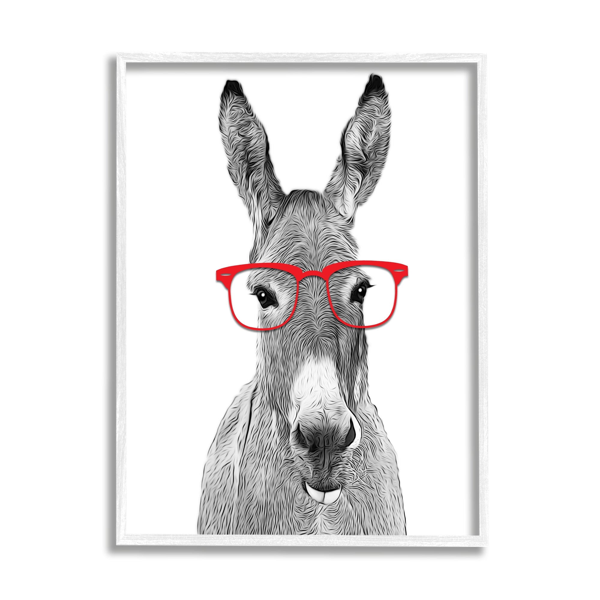 Stupell Industries Donkey In Red Eyeglasses Animal Animals & Insects Painting White Framed Art Print Wall Art