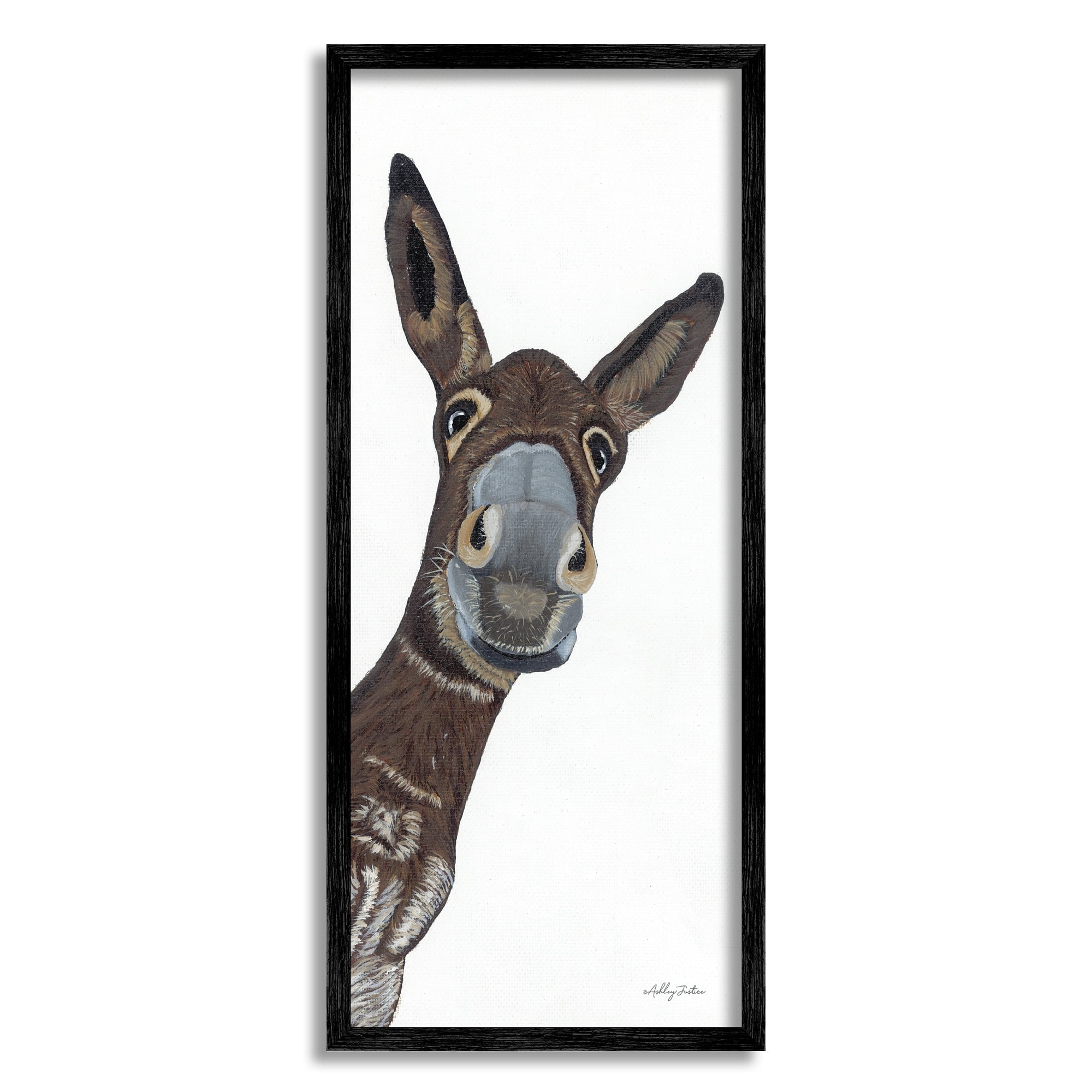Stupell Industries Donkey Peering Happily Casual Farm Animal Portrait Graphic Art Black Framed Art Print Wall Art, Design by Ashley Justice