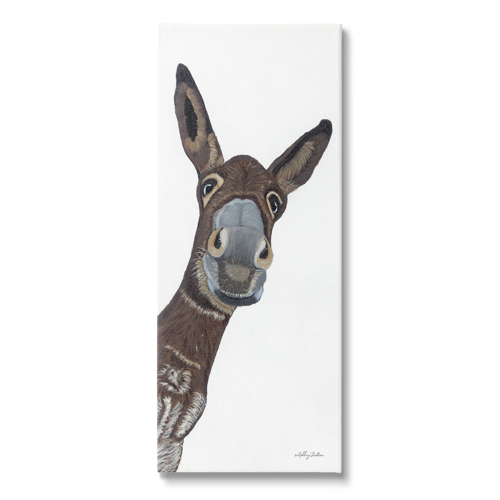 Happy Donkey Portrait Canvas Wall Art in Brown and White