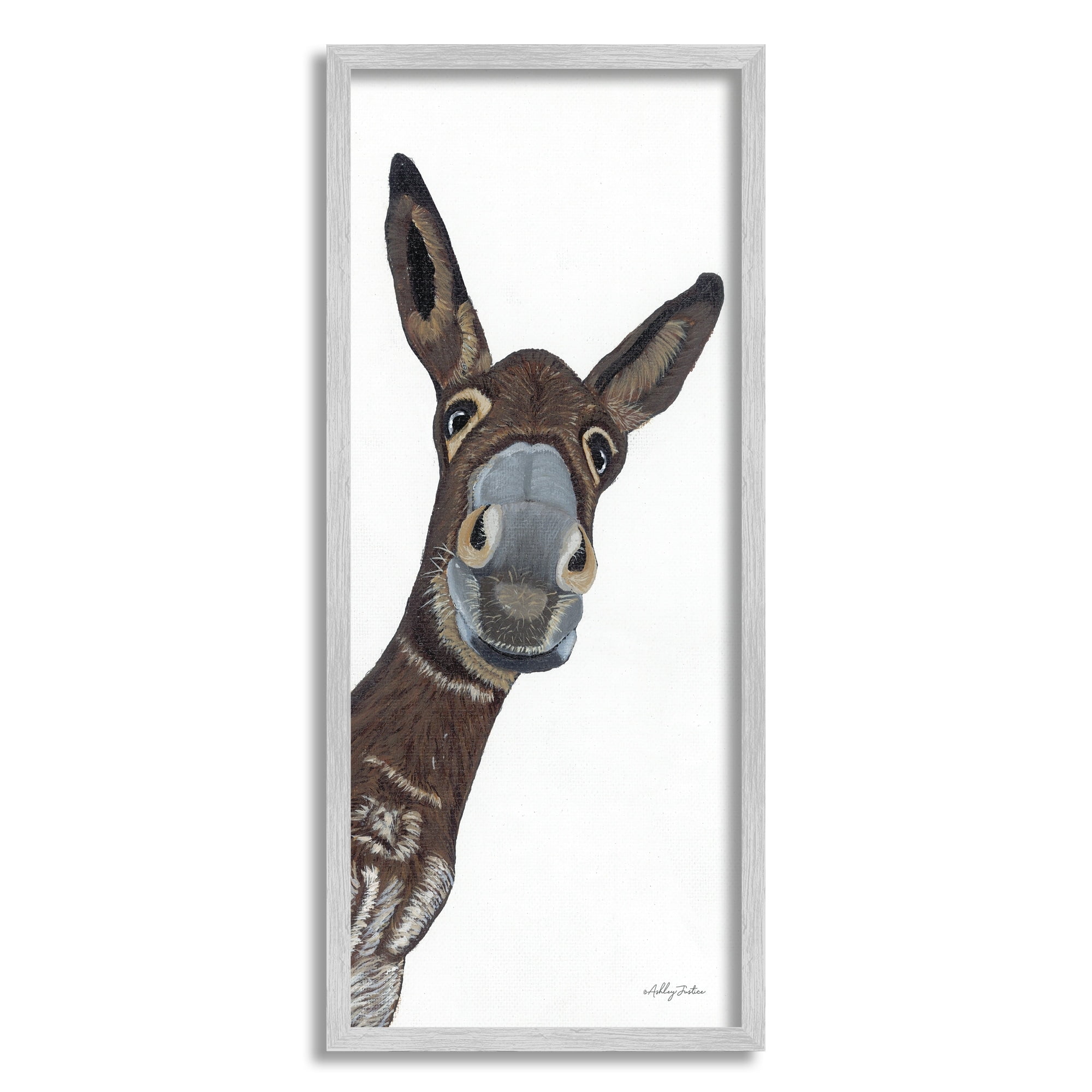Gray Framed Donkey Peering Happily Animal Canvas Print, 30" x 13"