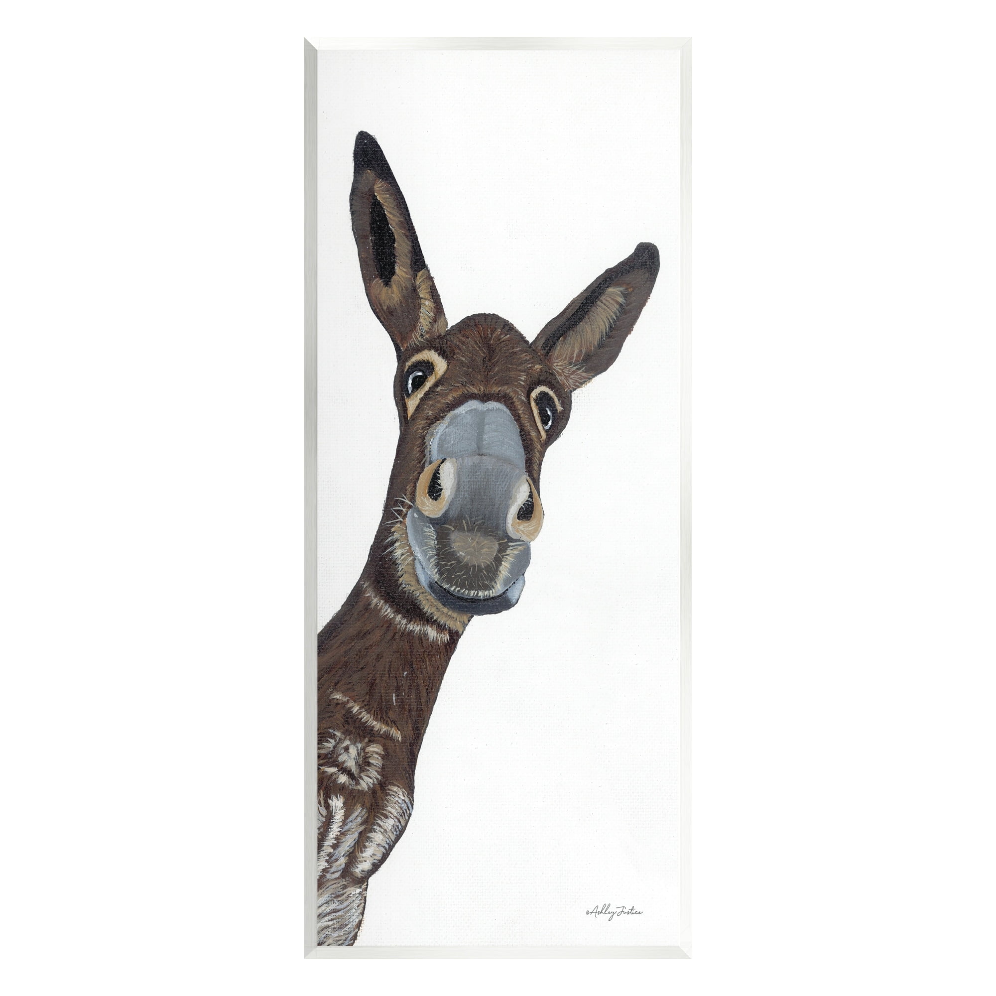 Donkey Peering Happily Farm Animal Portrait on MDF Wood