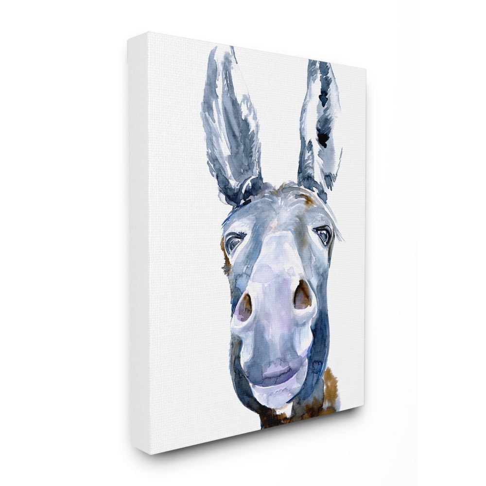 Stupell Industries Donkey Portrait Blue Brown Animal Watercolor Painting Canvas Wall Art by Jennifer Paxton Parker