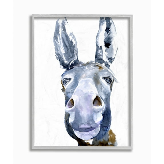 Stupell Industries Donkey Portrait Blue Brown Animal Watercolor Painting Framed Wall Art by Jennifer Paxton Parker
