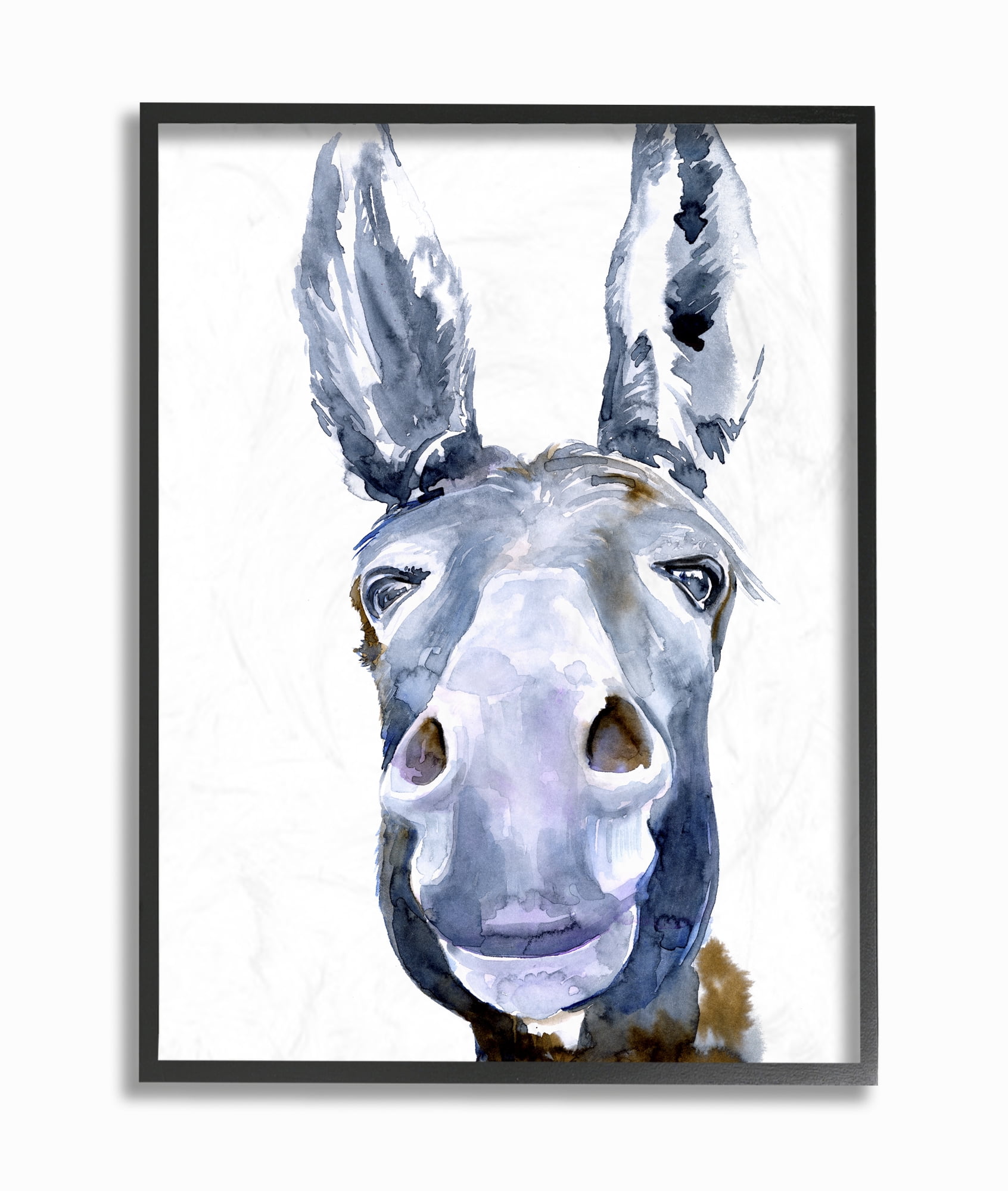 Blue and Brown Donkey Portrait Animal Canvas Art for Kids
