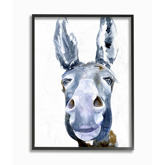 Stupell Industries Donkey Portrait Blue Brown Animal Watercolor Painting Framed Wall Art by Jennifer Paxton Parker