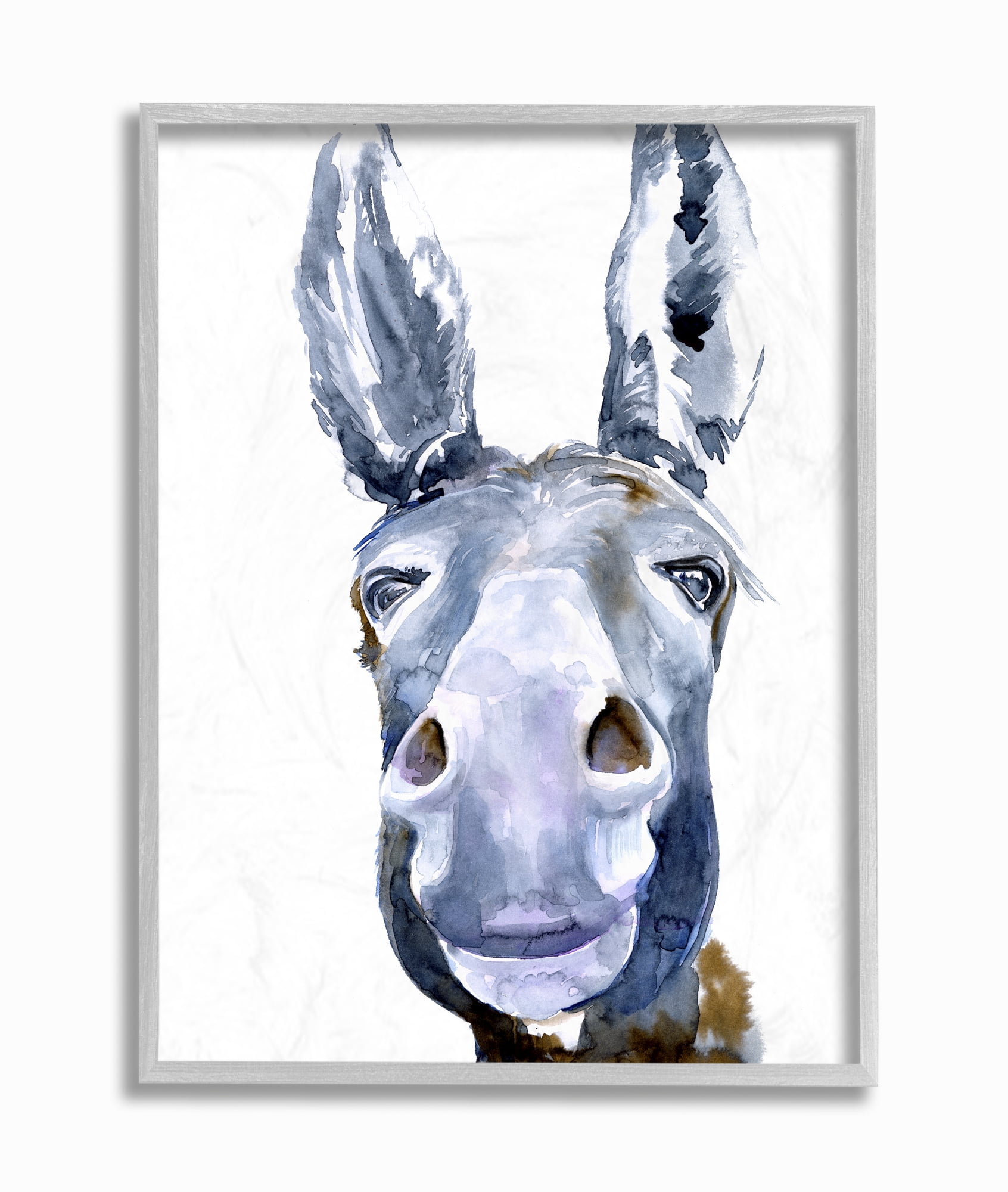 Stupell Industries Donkey Portrait Blue Brown Animal Watercolor Painting Framed Wall Art by Jennifer Paxton Parker