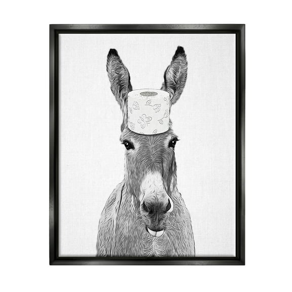 Stupell Industries Donkey Toilet Paper Funny Bathroom Animals & Insects Painting Black Floater Framed Art Print Wall Art