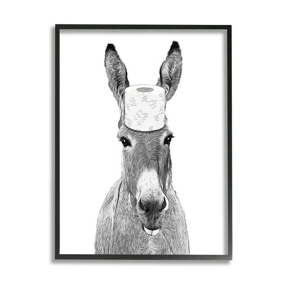 Stupell Industries Donkey Toilet Paper Funny Bathroom Animals & Insects Painting Black Framed Art Print Wall Art
