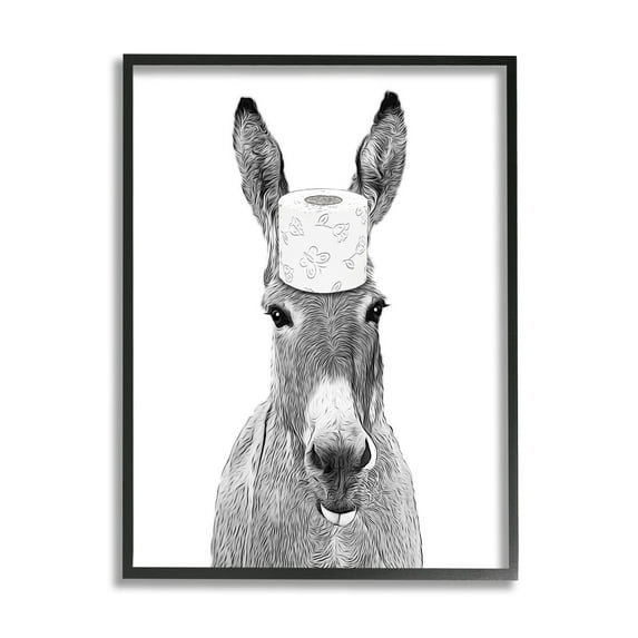 Stupell Industries Donkey Toilet Paper Funny Bathroom Animals & Insects Painting Black Framed Art Print Wall Art