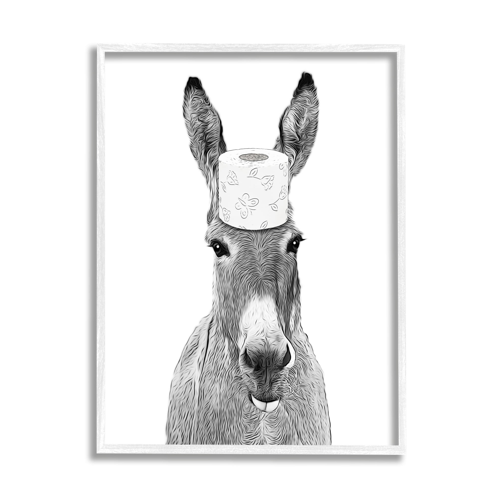 Stupell Industries Donkey Toilet Paper Funny Bathroom Animals & Insects Painting White Framed Art Print Wall Art