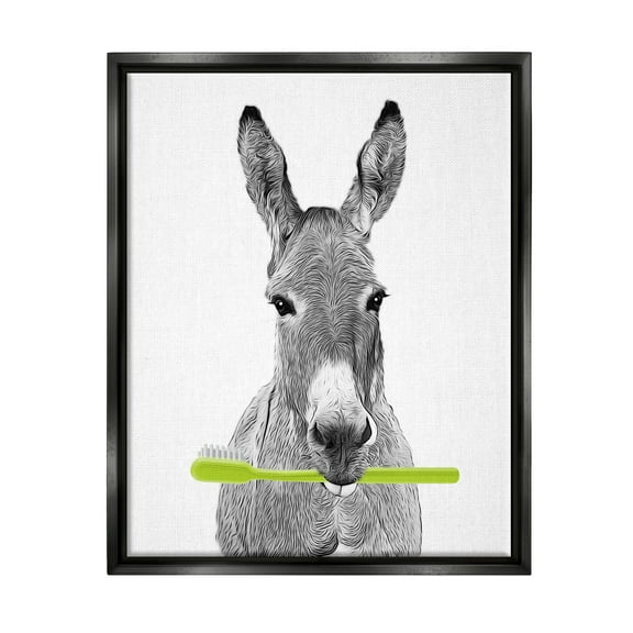 Stupell Industries Donkey Toothbrush Funny Animal Animals & Insects Painting Black Floater Framed Art Print Wall Art