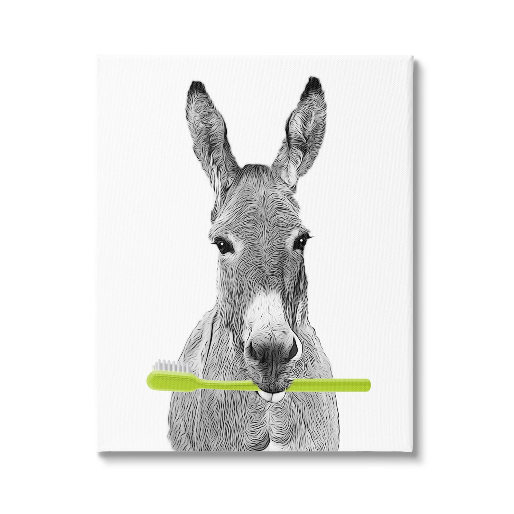 Stupell Industries Donkey Toothbrush Funny Animal Animals & Insects Painting Gallery Wrapped Canvas Print Wall Art