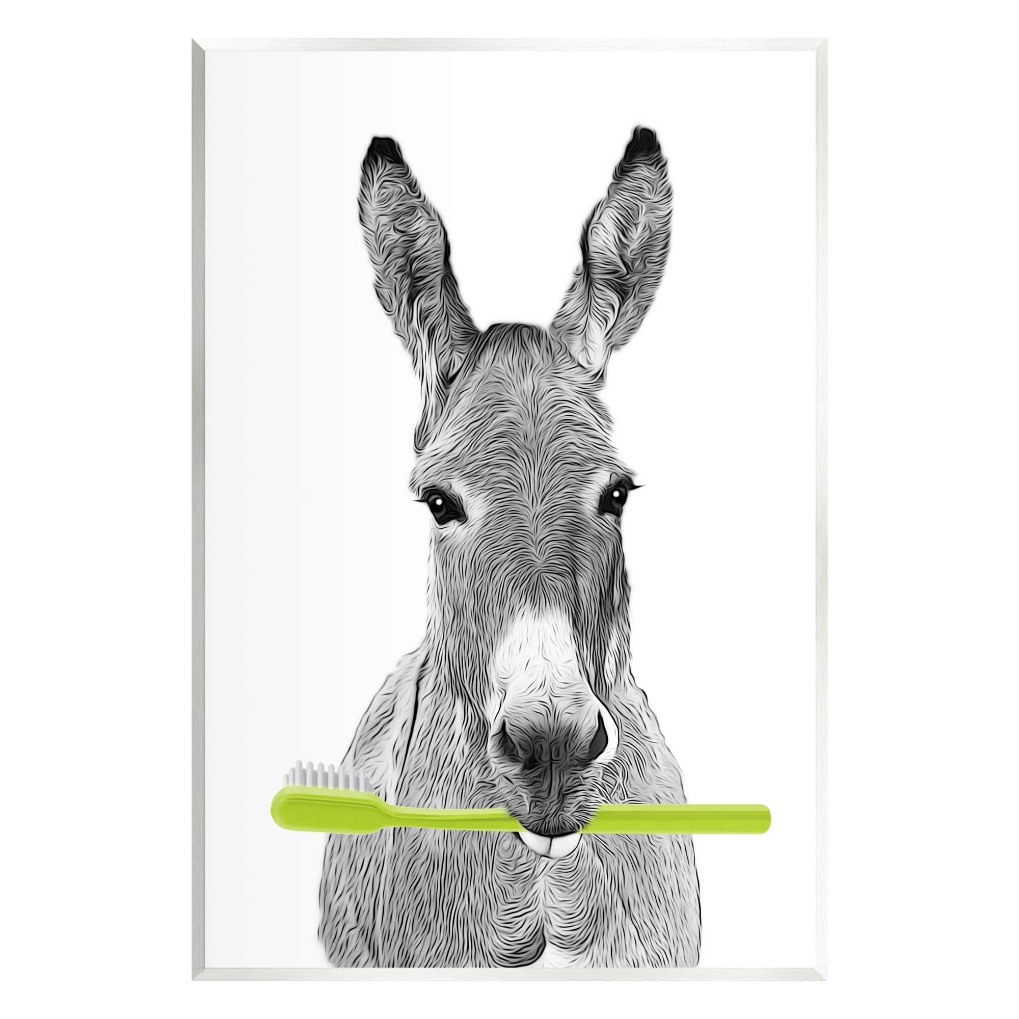 Stupell Industries Donkey Toothbrush Funny Animal Animals & Insects Painting Unframed Art Print Wall Art